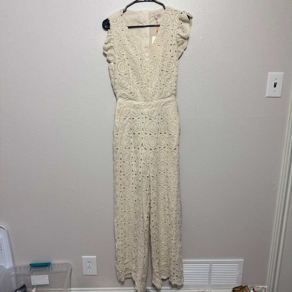 Skies Are Blue Ivory Crochet Two-Piece Jumpsuit Size Small Boho Beach‎ Festival - Picture 3 of 11
